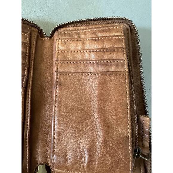 Women’s Boho Distressed Perforated Brown Leather Wallet - Picture 10 of 16